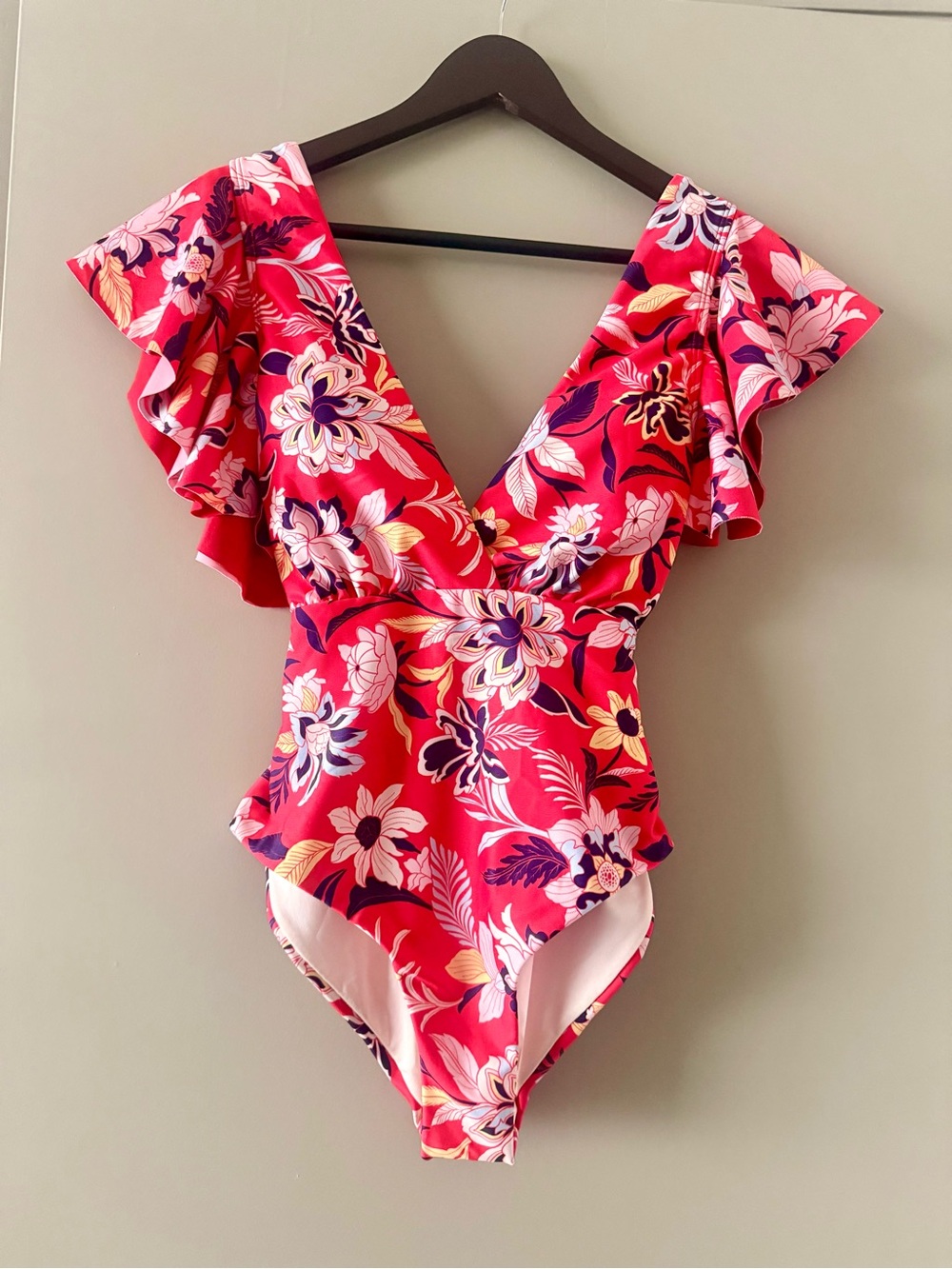 OndadeMar Red Floral Ruffle One-Piece Swimsuit